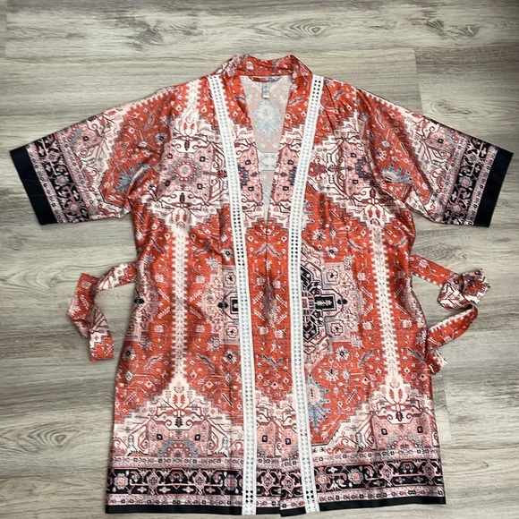 David’s Bridal Multicolor Silky Tie Waist Knee Length Robe Size S/M - Picture 8 of 16